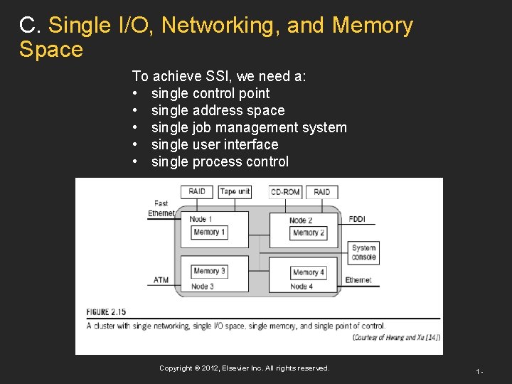 C. Single I/O, Networking, and Memory Space To achieve SSI, we need a: •