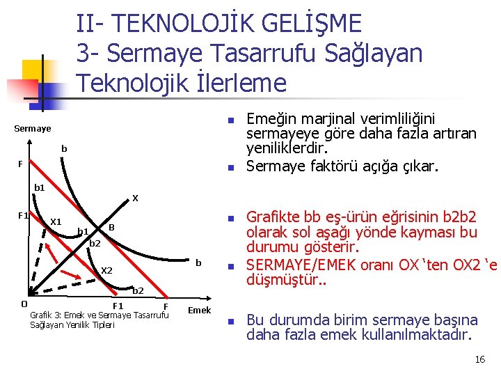 II- TEKNOLOJİK GELİŞME 3 - Sermaye Tasarrufu Sağlayan Teknolojik İlerleme n Sermaye b F