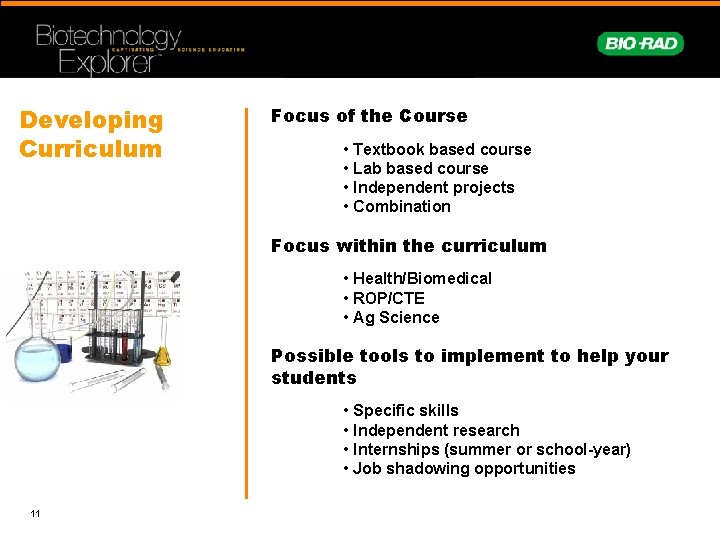 Developing Curriculum Focus of the Course • Textbook based course • Lab based course
