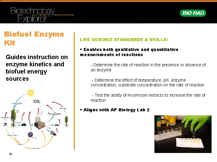 Biofuel Enzyme Kit Guides instruction on enzyme kinetics and biofuel energy sources LIFE SCIENCE