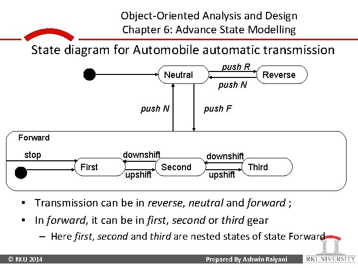 Object-Oriented Analysis and Design Chapter 6: Advance State Modelling State diagram for Automobile automatic
