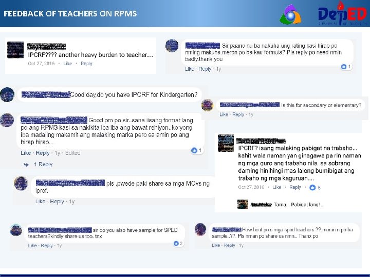 FEEDBACK OF TEACHERS ON RPMS 