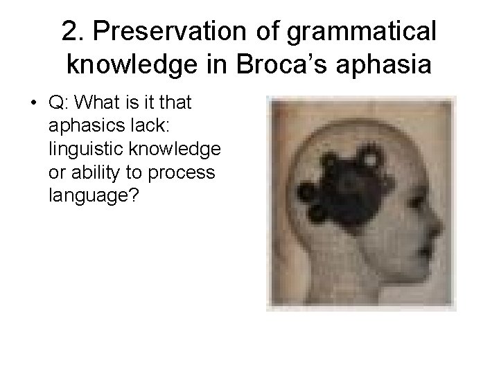 2. Preservation of grammatical knowledge in Broca’s aphasia • Q: What is it that