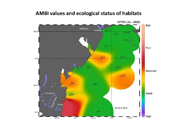 AMBI values and ecological status of habitats 