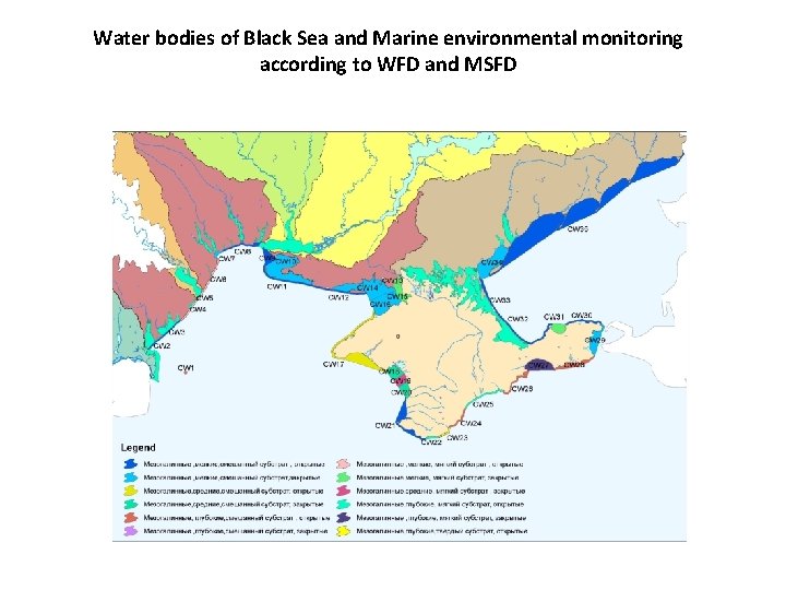 Water bodies of Black Sea and Marine environmental monitoring according to WFD and MSFD