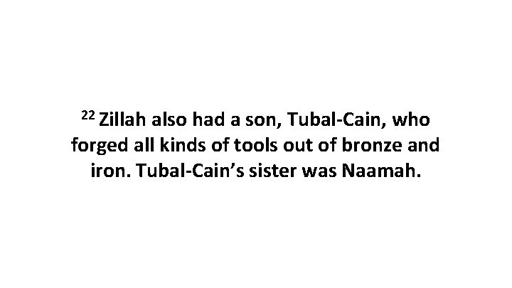 22 Zillah also had a son, Tubal-Cain, who forged all kinds of tools out