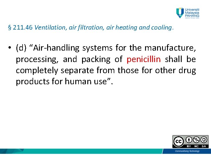 § 211. 46 Ventilation, air filtration, air heating and cooling. • (d) “Air-handling systems