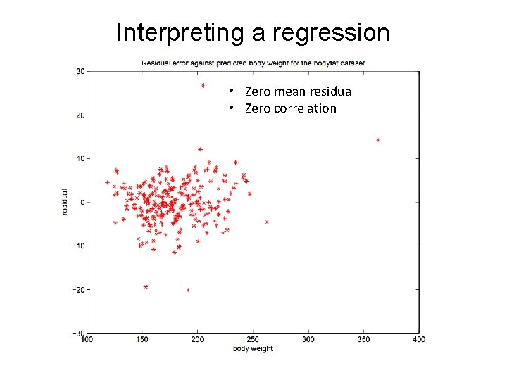 Interpreting a regression • Zero mean residual • Zero correlation 