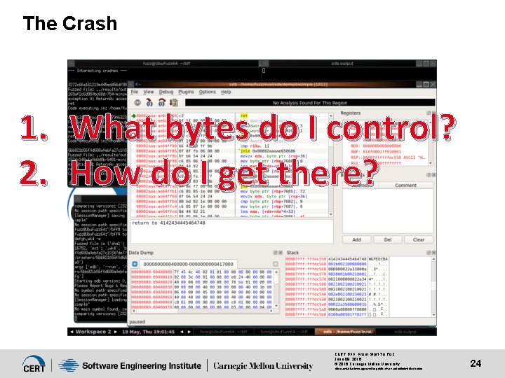 The Crash 1. 2. What bytes do I control? How do I get there?