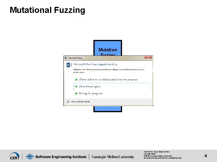 Mutational Fuzzing Mutation Fuzzer Microsoft Word CERT BFF: From Start To Po. C June