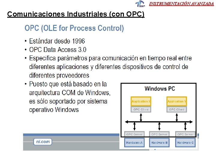 INSTRUMENTACIÓN AVANZADA Comunicaciones Industriales (con OPC) 