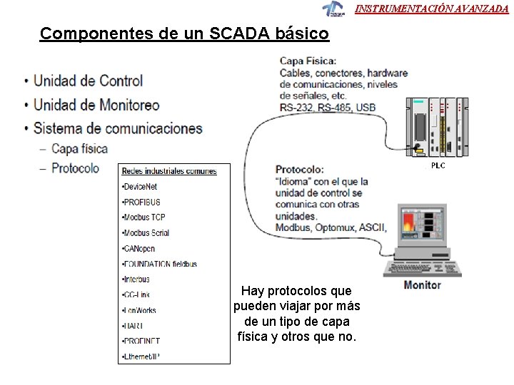 INSTRUMENTACIÓN AVANZADA Componentes de un SCADA básico Hay protocolos que pueden viajar por más