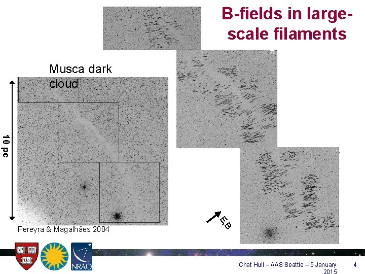 B-fields in largescale filaments Musca dark cloud 10 pc B E, Pereyra & Magalhães