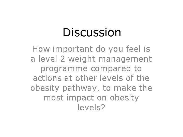 Discussion How important do you feel is a level 2 weight management programme compared