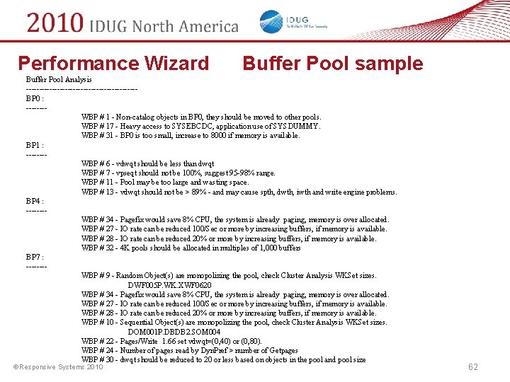 Performance Wizard Buffer Pool sample Buffer Pool Analysis ---------------------BP 0 : ------- WBP #