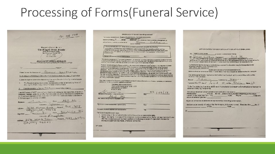 Processing of Forms(Funeral Service) 