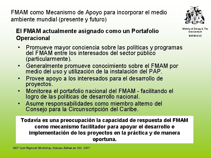 FMAM como Mecanismo de Apoyo para incorporar el medio ambiente mundial (presente y futuro)