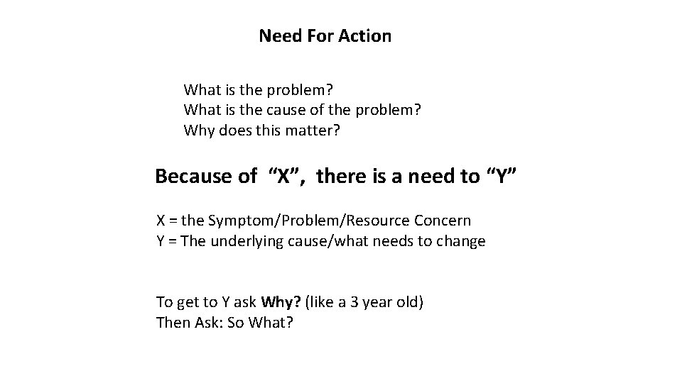 Need For Action What is the problem? What is the cause of the problem?
