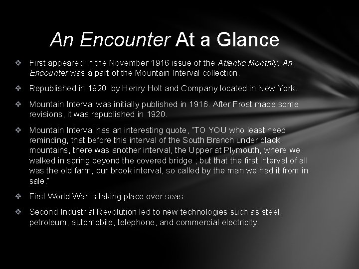 An Encounter At a Glance ❖ First appeared in the November 1916 issue of