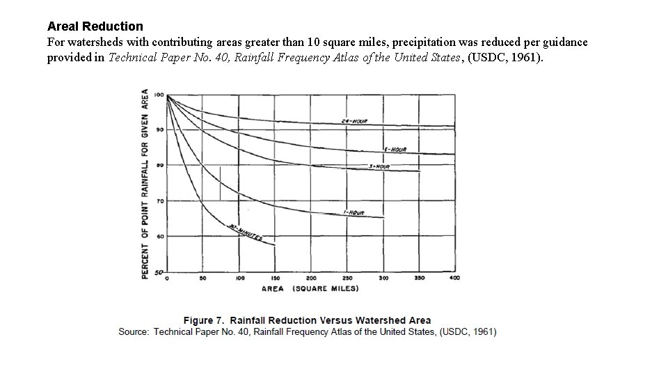 Areal Reduction For watersheds with contributing areas greater than 10 square miles, precipitation was