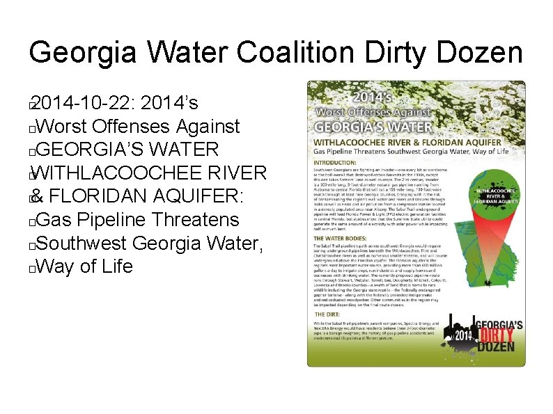Georgia Water Coalition Dirty Dozen 2014 -10 -22: 2014’s �Worst Offenses Against �GEORGIA’S WATER