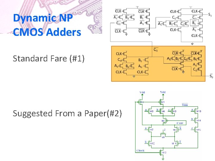 Dynamic NP CMOS Adders Standard Fare (#1) Suggested From a Paper(#2) 