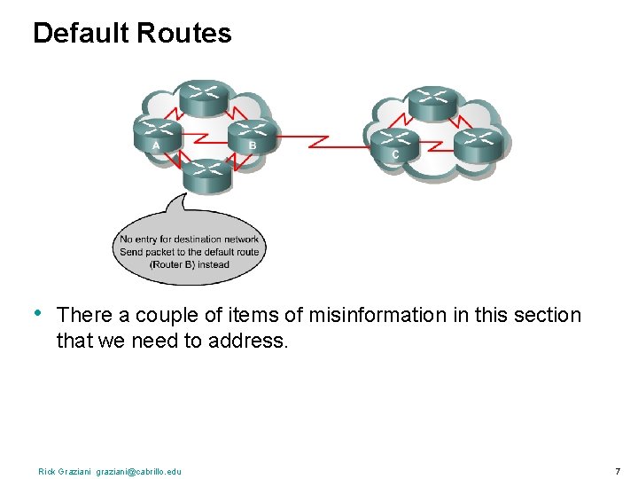 Default Routes • There a couple of items of misinformation in this section that