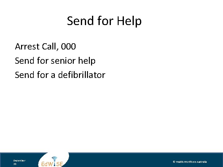 Send for Help Arrest Call, 000 Send for senior help Send for a defibrillator