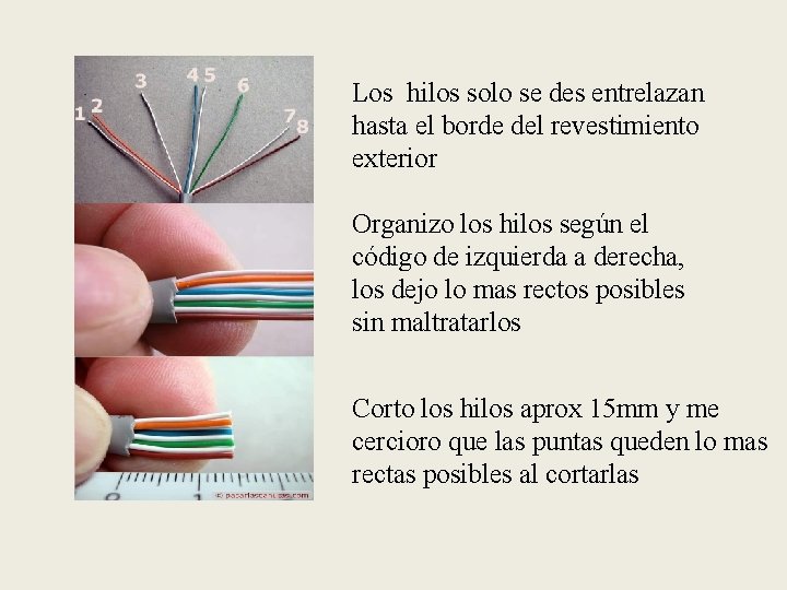 Los hilos solo se des entrelazan hasta el borde del revestimiento exterior Organizo los