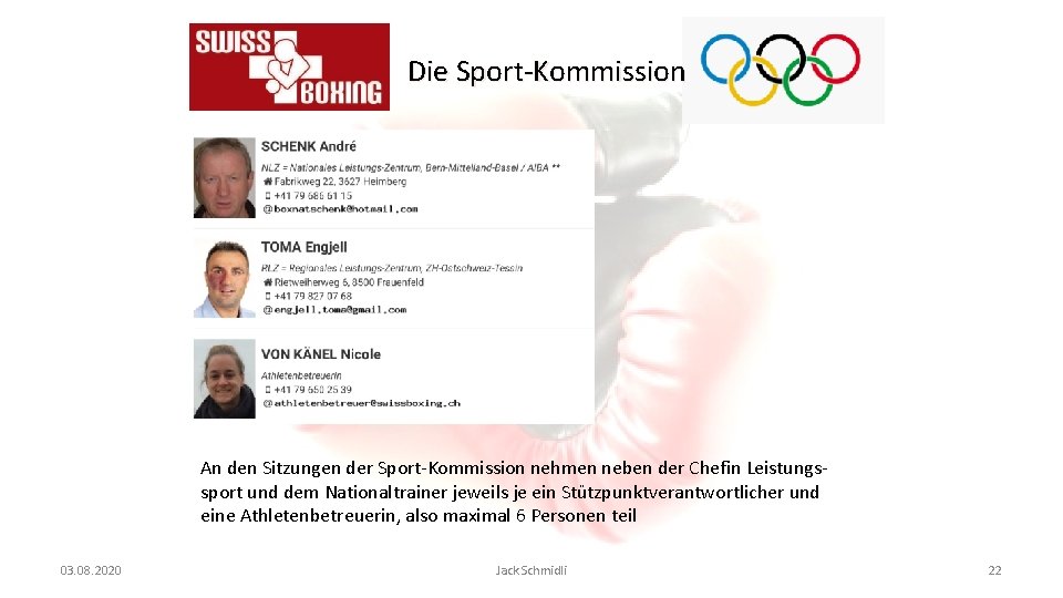 Die Sport-Kommission An den Sitzungen der Sport-Kommission nehmen neben der Chefin Leistungssport und dem