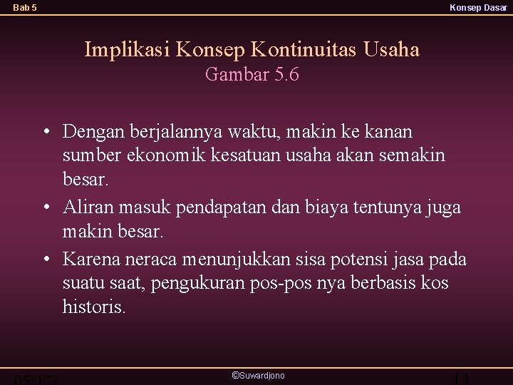 Bab 5 Konsep Dasar Implikasi Konsep Kontinuitas Usaha Gambar 5. 6 • Dengan berjalannya