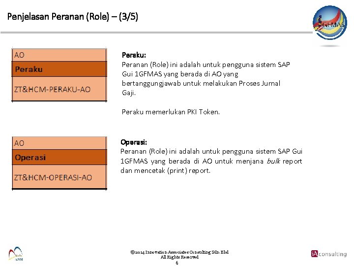 Penjelasan Peranan (Role) – (3/5) Peraku: Peranan (Role) ini adalah untuk pengguna sistem SAP