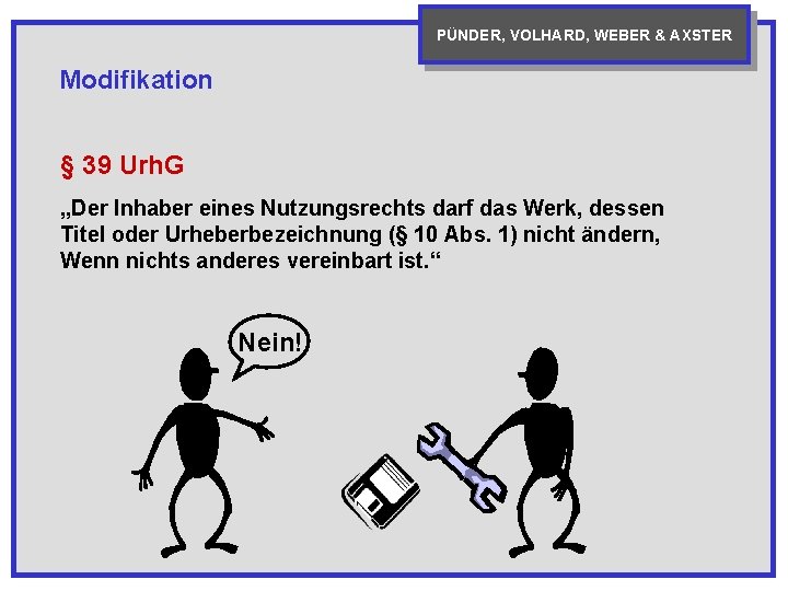 PÜNDER, VOLHARD, WEBER & AXSTER Modifikation § 39 Urh. G „Der Inhaber eines Nutzungsrechts