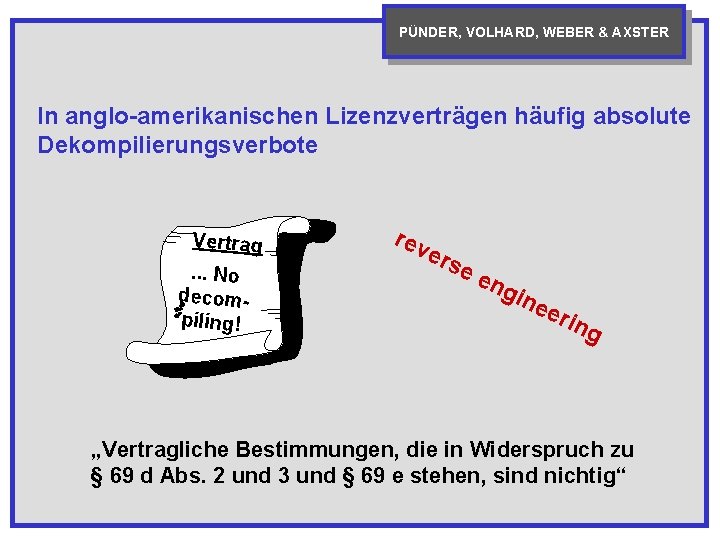 PÜNDER, VOLHARD, WEBER & AXSTER In anglo-amerikanischen Lizenzverträgen häufig absolute Dekompilierungsverbote Vertrag . .