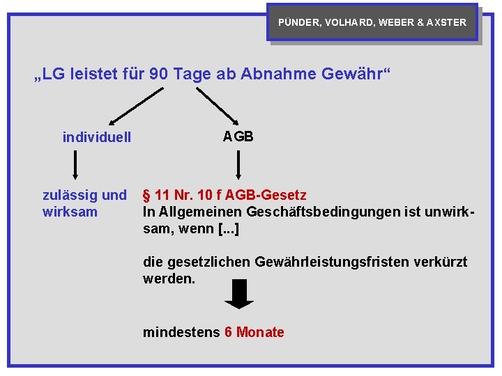 PÜNDER, VOLHARD, WEBER & AXSTER „LG leistet für 90 Tage ab Abnahme Gewähr“ individuell