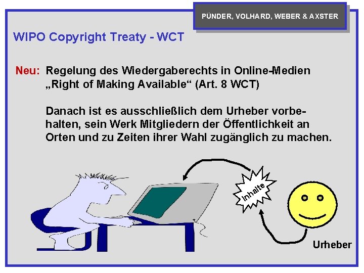 PÜNDER, VOLHARD, WEBER & AXSTER WIPO Copyright Treaty - WCT Neu: Regelung des Wiedergaberechts
