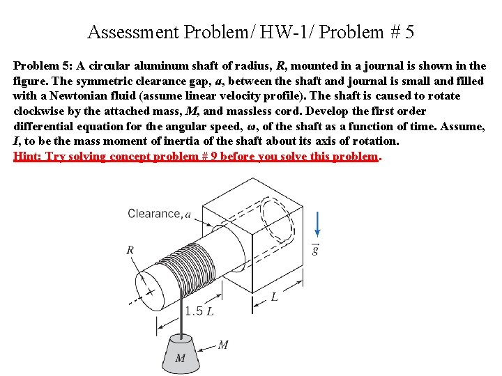 Assessment Problem/ HW-1/ Problem # 5 Problem 5: A circular aluminum shaft of radius,