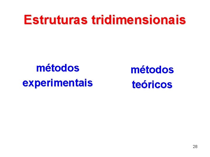 Estruturas tridimensionais métodos experimentais métodos teóricos 28 