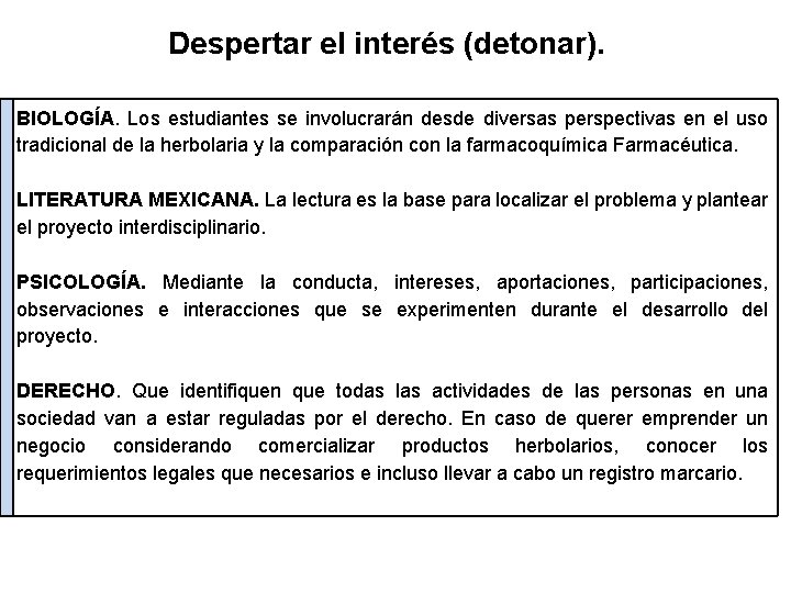 Despertar el interés (detonar). BIOLOGÍA. Los estudiantes se involucrarán desde diversas perspectivas en el