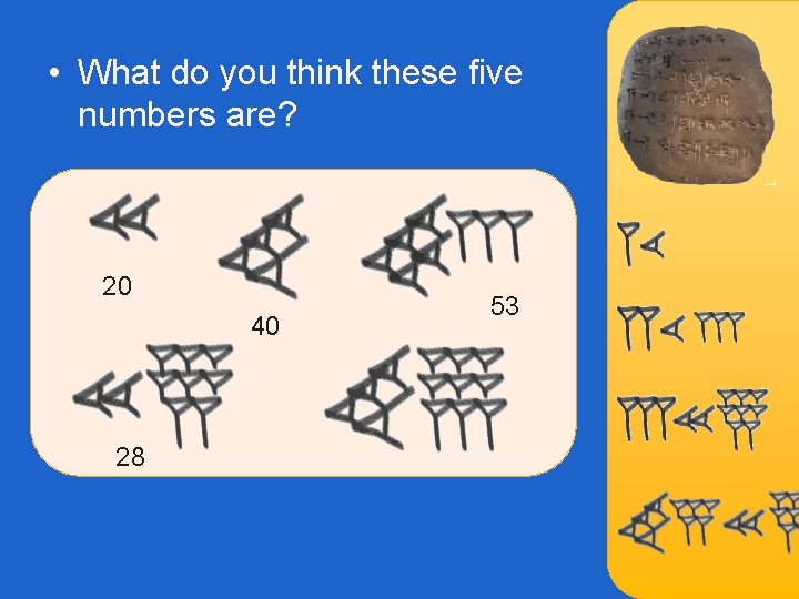  • What do you think these five numbers are? 20 40 28 53