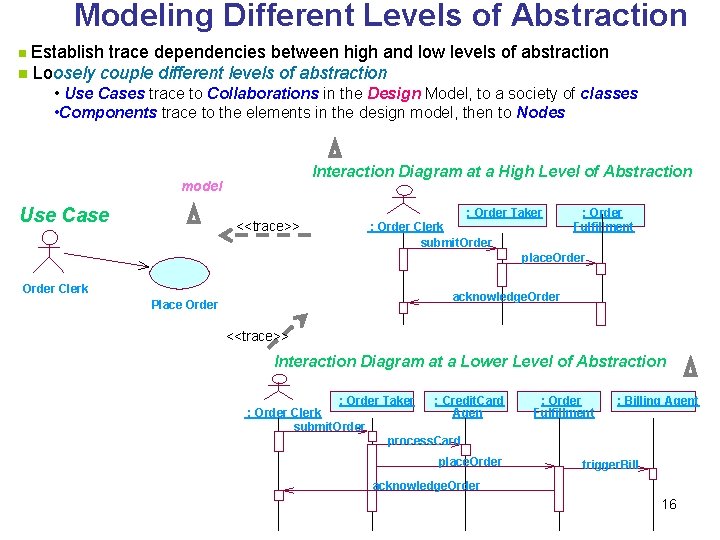 Modeling Different Levels of Abstraction n Establish trace dependencies between high and low levels Modeling Different Levels of Abstraction n Establish trace dependencies between high and low levels