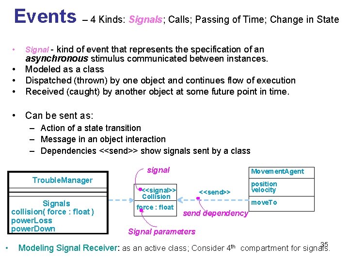 Events – 4 Kinds: Signals; Calls; Passing of Time; Change in State • • Events – 4 Kinds: Signals; Calls; Passing of Time; Change in State • •