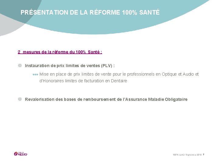 PRÉSENTATION DE LA RÉFORME 100% SANTÉ 2 mesures de la réforme du 100% Santé