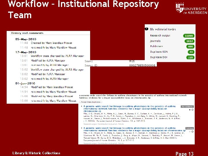 Workflow – Institutional Repository Team Library & Historic Collections Page 13 