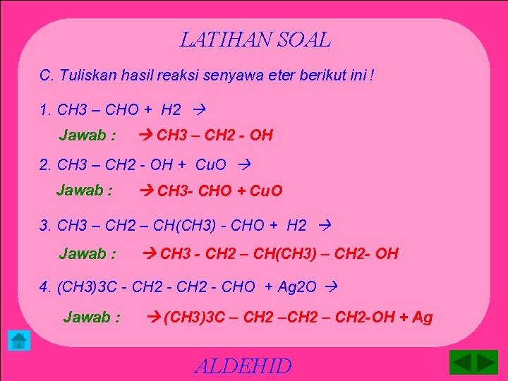LATIHAN SOAL C. Tuliskan hasil reaksi senyawa eter berikut ini ! 1. CH 3