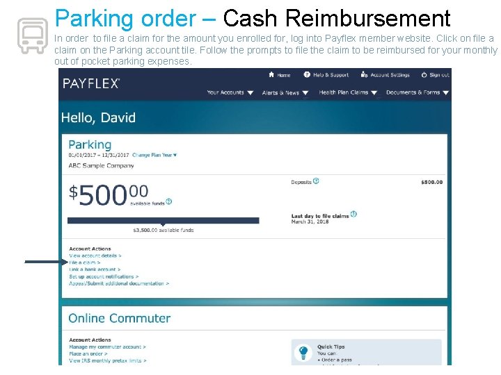 Parking order – Cash Reimbursement In order to file a claim for the amount
