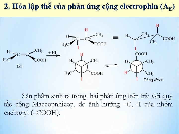 2. Hóa lập thể của phản ứng cộng electrophin (AE) Sản phẩm sinh ra