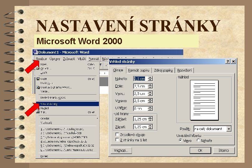 NASTAVENÍ STRÁNKY Microsoft Word 2000 