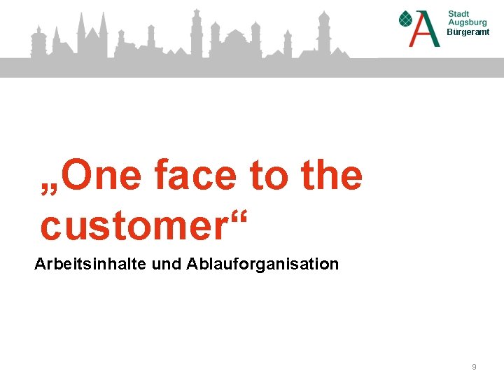 Bürgeramt „One face to the customer“ Arbeitsinhalte und Ablauforganisation 9 