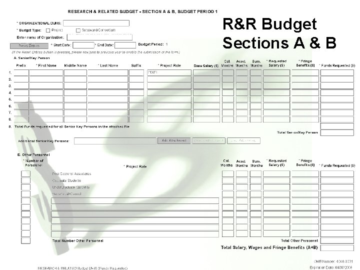 R&R Budget Sections A & B 